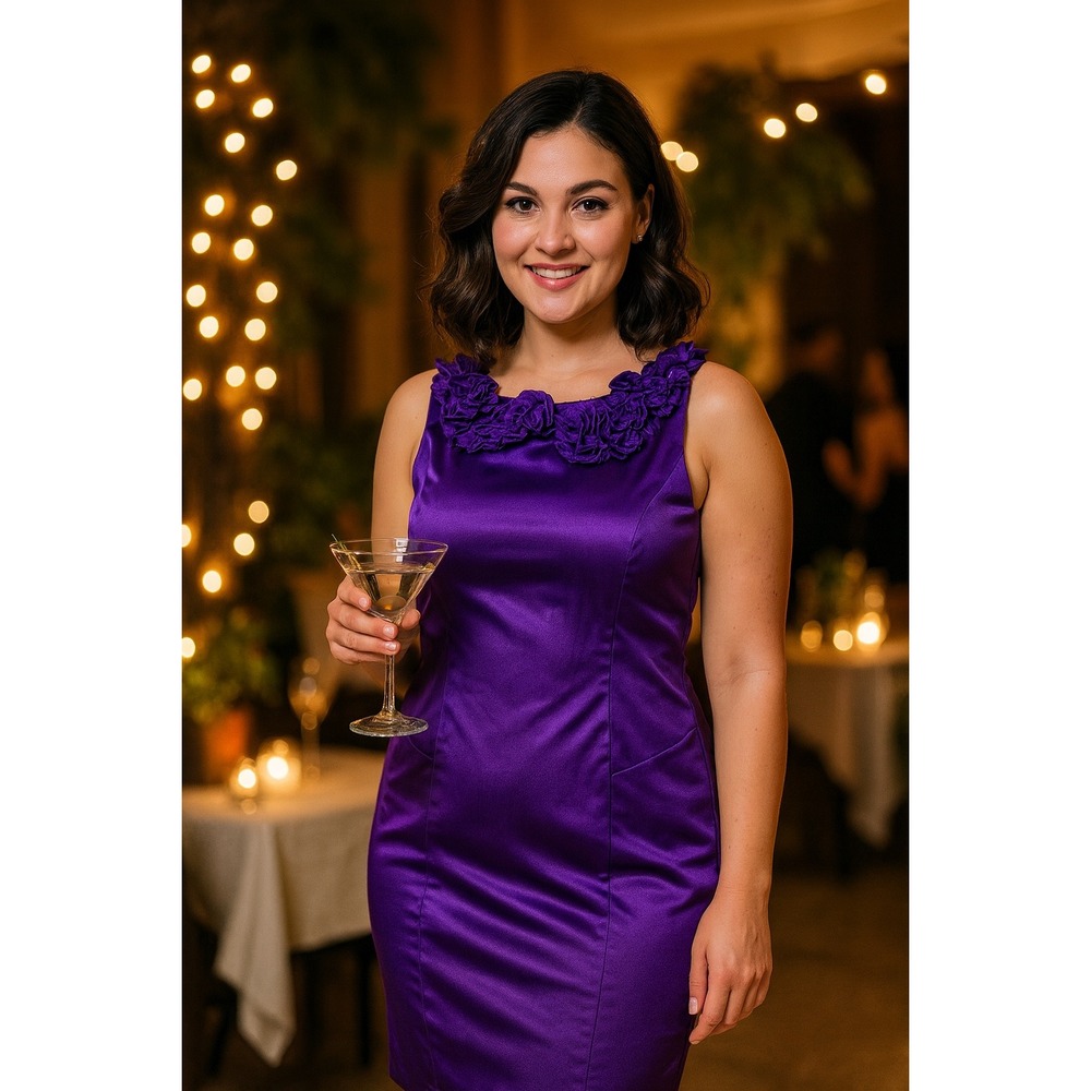 Sophia Christina Purple Floral Sleeveless Dress Pockets Ruffle Neckline Size 6‎